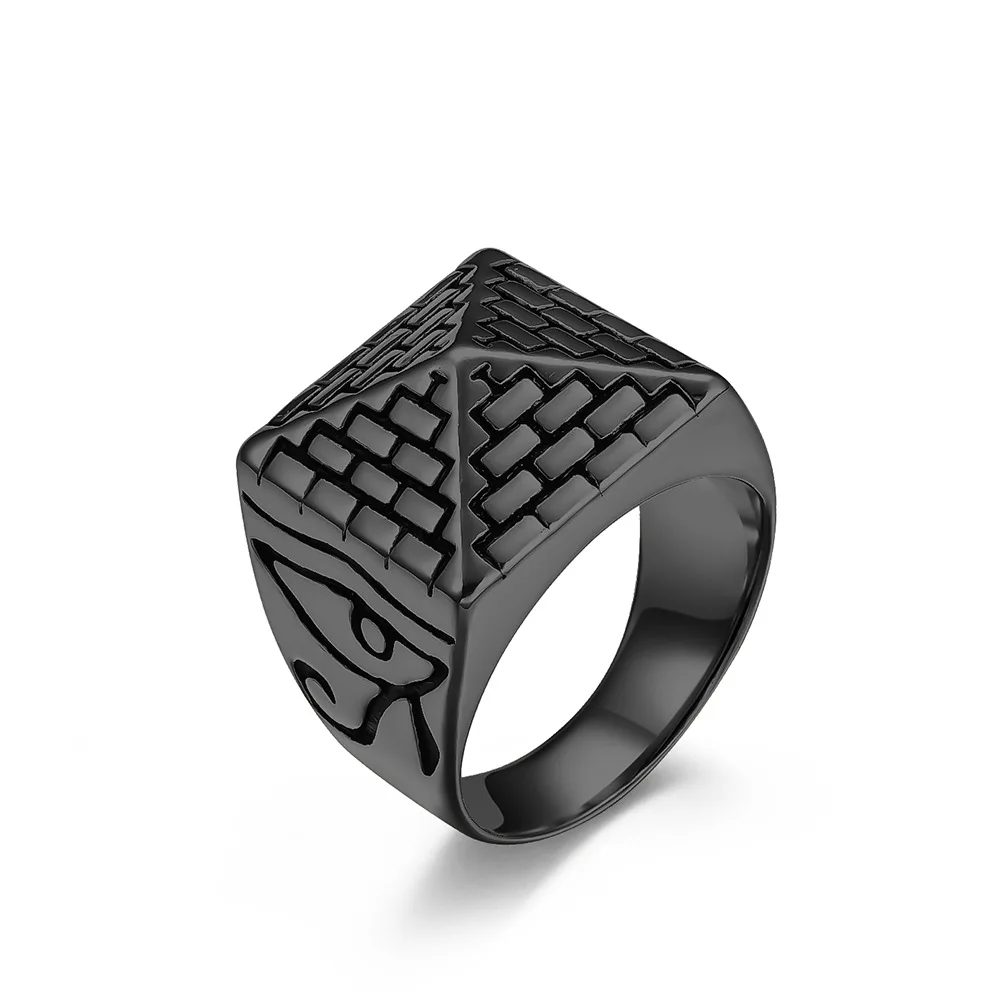 Punk Rock Titanium Steel The Eye of Horus Pyramid Rings for Men Jewelry Size 8-12