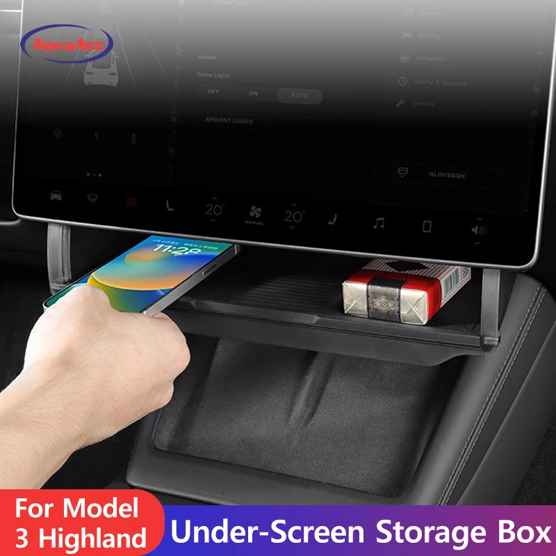 Hideable Under Screen Storage Box for Tesla Model 3 Highland Center Console Organizer Tray Only for Left-hand Drive 2024