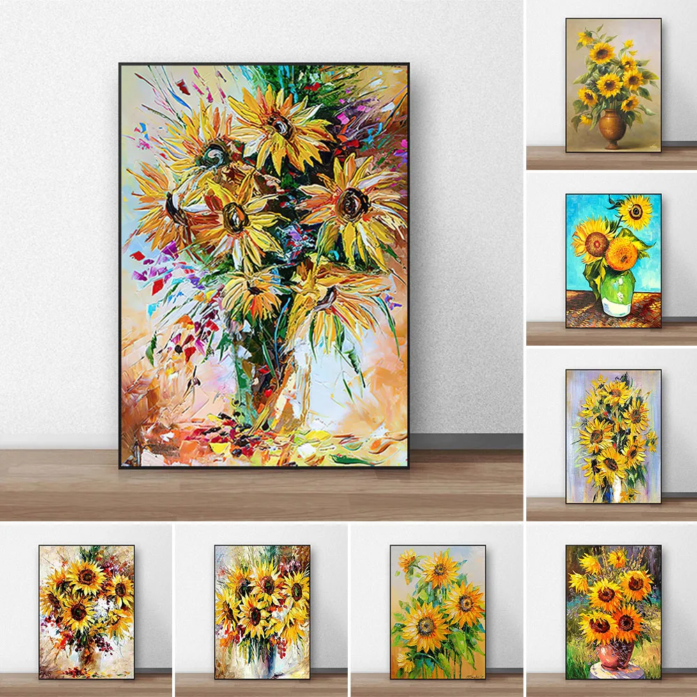 

Van Gogh Sunflower Wall Art Poster Monet Abstract Vintage Mural Modern Home Decor Canvas Pictures Prints Living Room Decorate