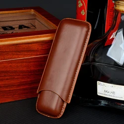 Estojo de charuto de couro feito pelo homem, 2 Tube, Cigar Holder, Mini Humidor Travel Box, Portátil, Acessório para Amante de Charuto, 52 Anel