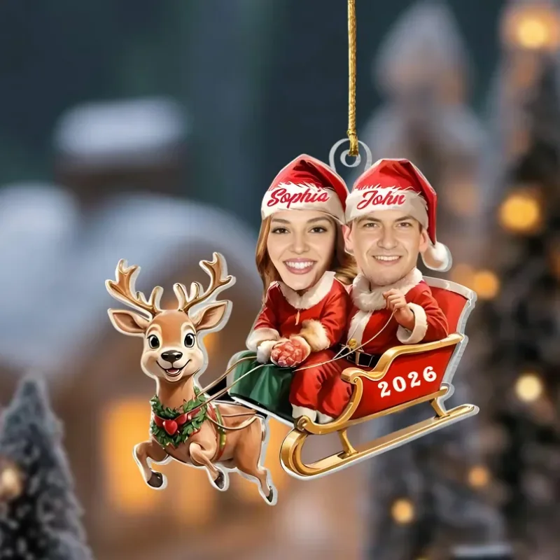 1pc 2D Custom Photo Ornament Personalized Acrylic Hanging Decor Car Accessories Christmas Tree Decoration Gift for Couple Family