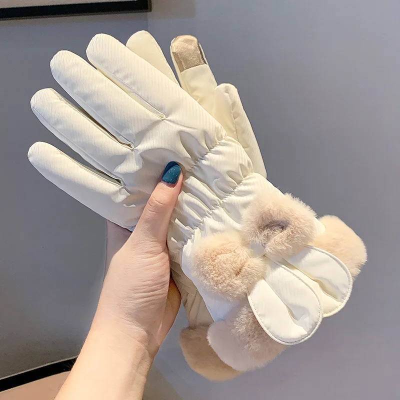 

Winter Gloves for Women Sweet and Cute Cycling Gloves Velvet Thickened Windproof and Warm Gloves Touch Screen Five-finger Gloves