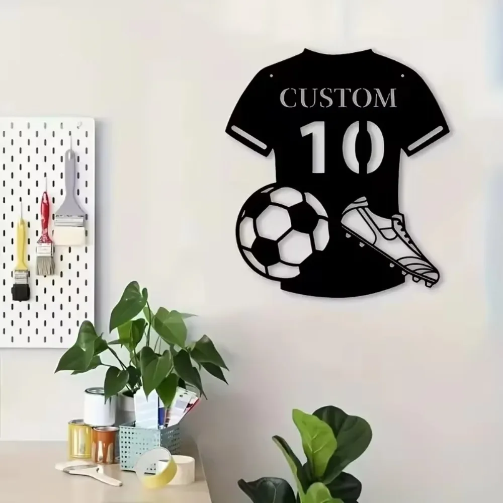 CIFBUY Custom Soccer Jersey Metal Wall Art,2D Iron Football Shirt Sign,Personalized Name Number Wall Decor for Sport Room
