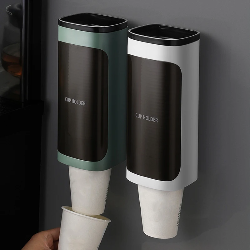 Household Wall-Mounted Automatically Drop Disposable Cup Holders Punch-Free Paper Cups Dust-Proof Drinking Fountain Racks