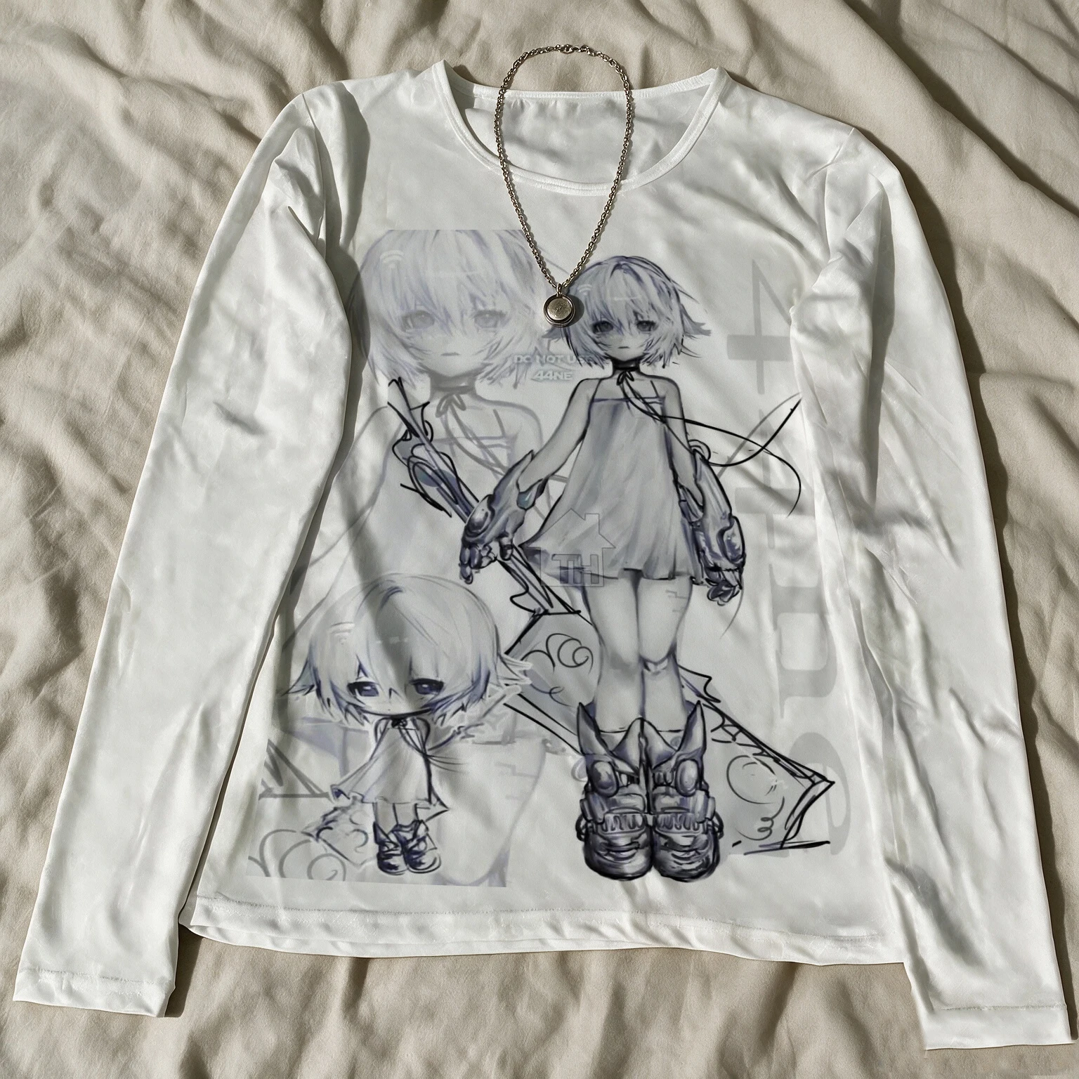 Y2K Grunge Dark Anime Collage Long Sleeve T Shirt Women Monochrome Sketch Manga Girl Print Harajuku Gothic Aesthetic Slim Fit Au