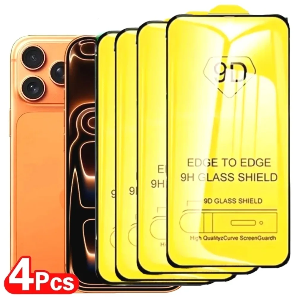 4Pcs 9D Screen Protector Für IPhone 17 16 Pro Max 17Air 16e Gehärtetem Glas Für IPhone 15 14 Pro 13 12 11 XR XS Max 7 8 Glas