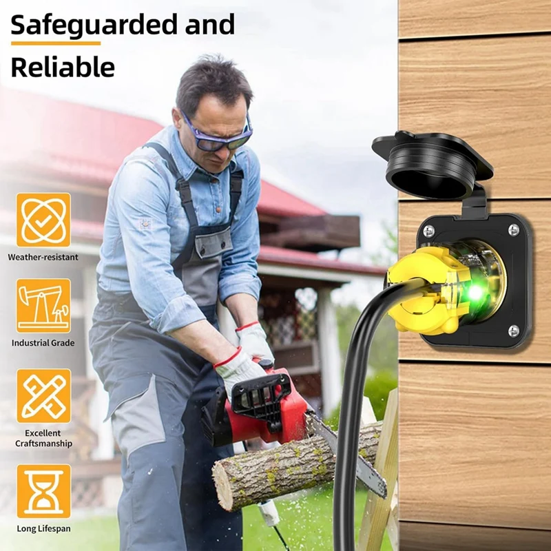 ABNO-Flanged Inlet ETL 15 Amp RV Plug Receptacle Block Heater Bumper Plug With Waterproof Cover NEMA 5-15 Male Wall US Plug