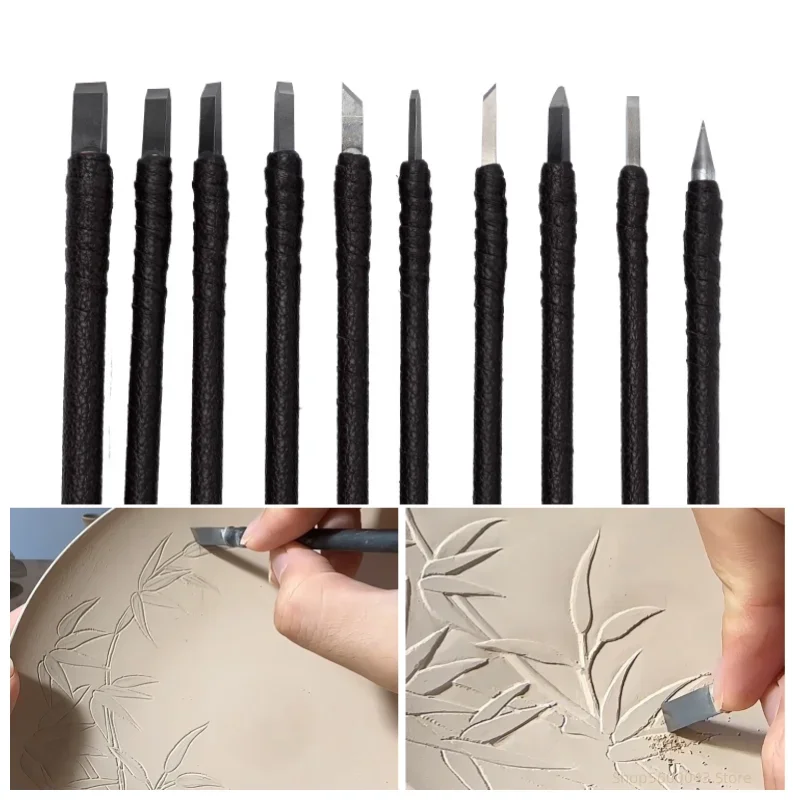 Pottery Tools 10pcs Set Tungsten Steel Carving Knife Clay Sculpture Relief Carving Knife Hard Ceramic Purple Sand Seal Knife