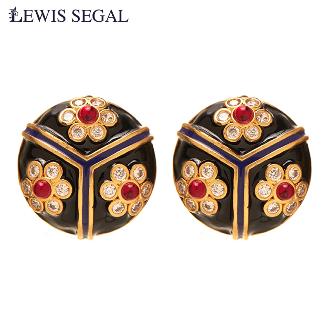 

LEWIS SEGAL Round 3 small Flowers Vintage Stud Earrings for Women Luxury Medieval Style Fine Jewelry 18K Gold Plated