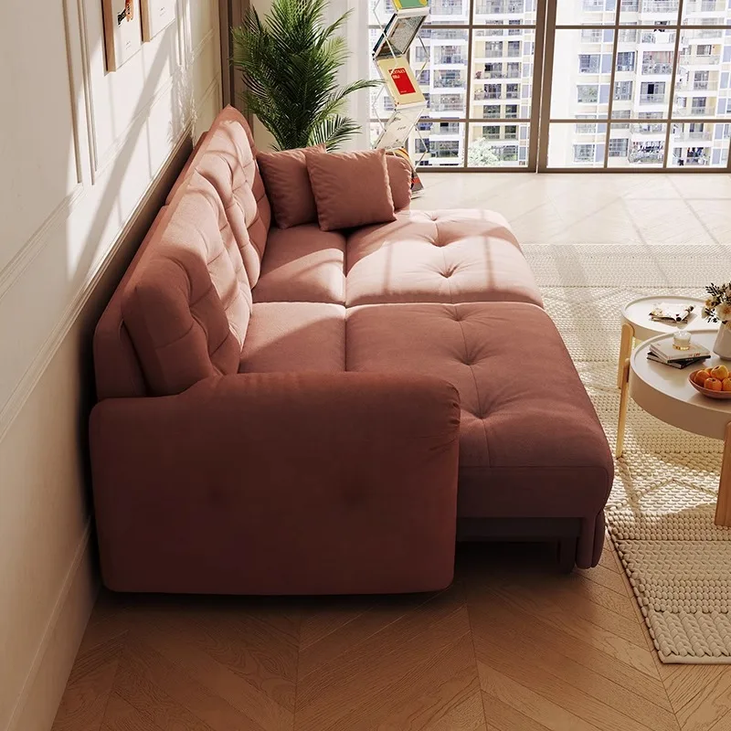 # Space-Optimized Telescopic Textile Sofa Bed Solid Timber Frame Pull-out Sleeper Unit for Compact Home Guest Room