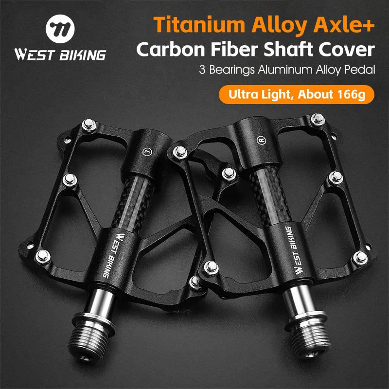 WEST BIKING Ultralight Bicycle Pedal Titanium/CR-MO Axle 3 Bearings Bike Pedal Anti Slip Racing Pedal MTB Road Bike Accessories