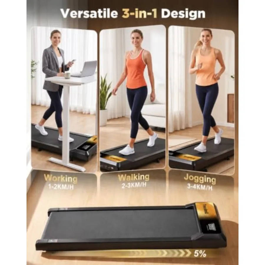 Walking Treadmill Pad with 05-8 Incline, 2.5HP Compact Treadmill for Home or Office Use, Rubber Material, Black, Quiet Operatio