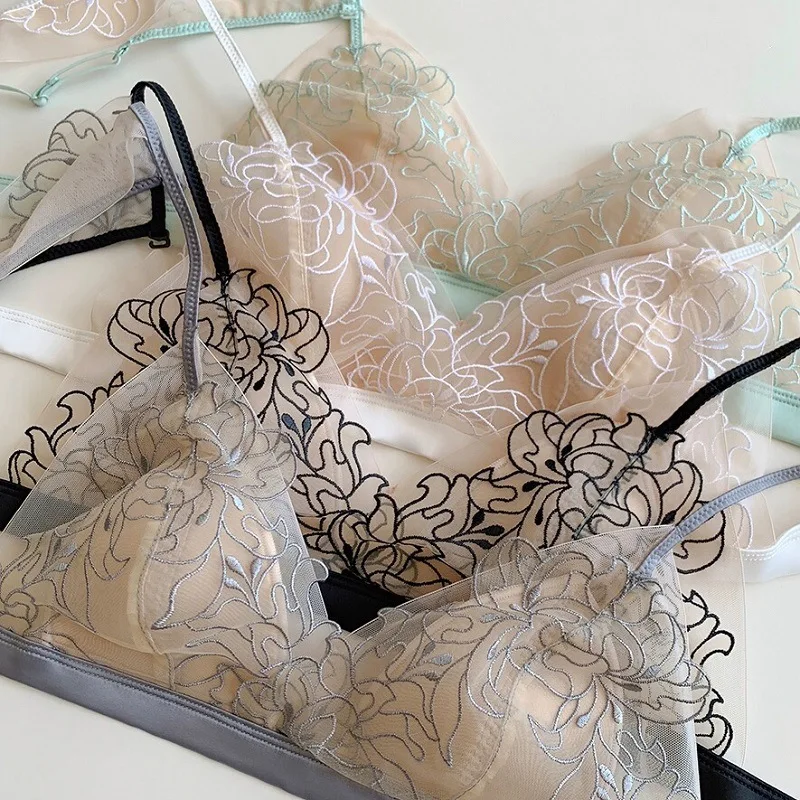 Women Sexy Lace Bra Thin Lingerie Breathable Underwear Elegant Embroidery Casual Female Bralette