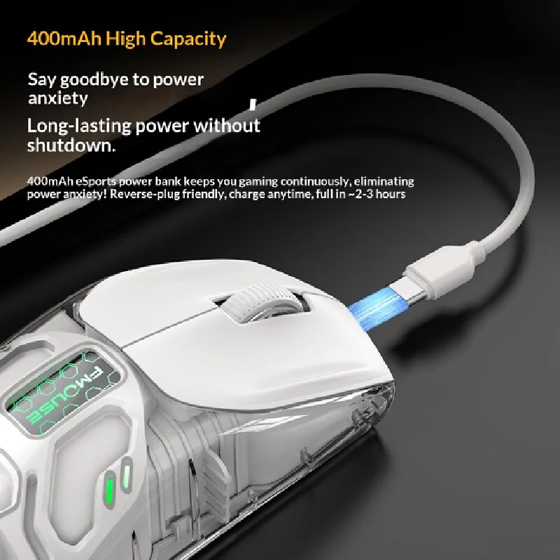 Semi Transparent Wireless Gaming Mouse Tri Mode Bluetooth Macro Programming Silent 400mah Rechargeable Rgb Ergonomic For  Laptop