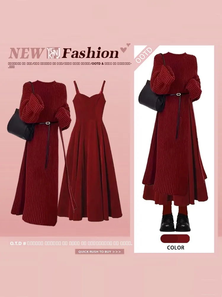 

Зимний вязаный свитер и комплект из двух предметов: женский нежный костюм больших размеров для стройности, новогодний модный ансамбль