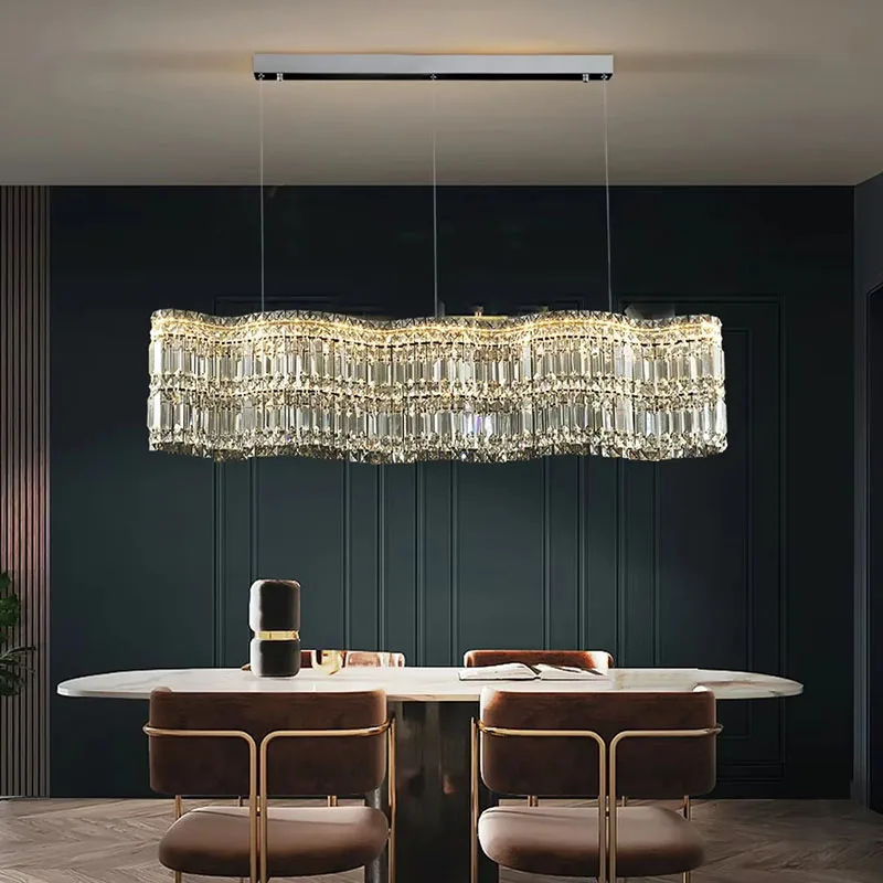 Modern LED Crystal Chandelier Wave Design Indoor Lighting Luxury Home Decor Creative Hanging Kitchen Light for Dining Room