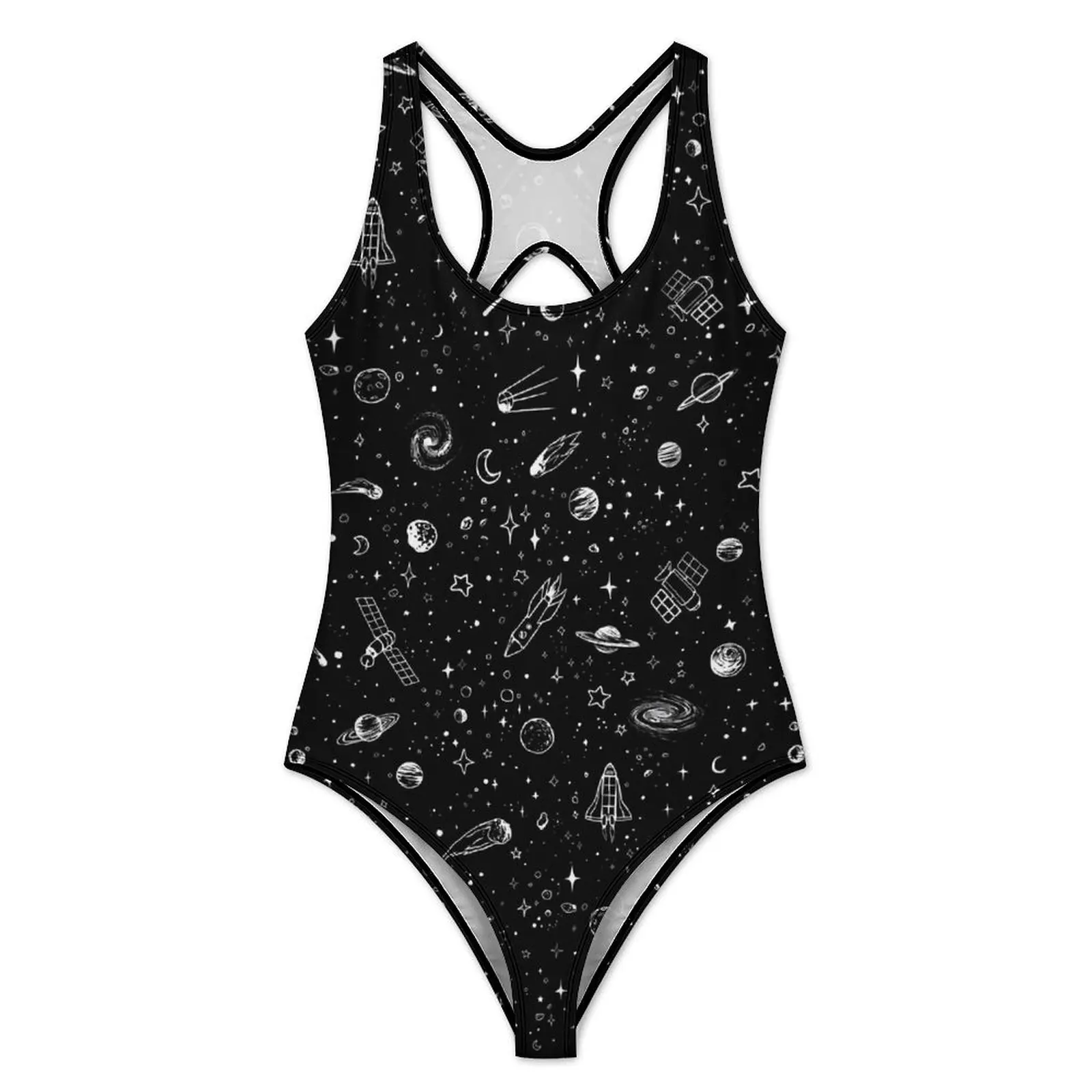 Space Starry Night Swimsuit Sexy Planets Print Women Swimwear One-Piece Fashion Swimsuits Surfing Push Up High Cut Beachwear