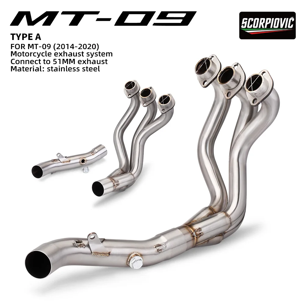 Motorcycle Exhaust System Slip on Pipe for MT09 XSR900 2014-2020 Front Section Compatible with MT09 XSR900 2014-2020