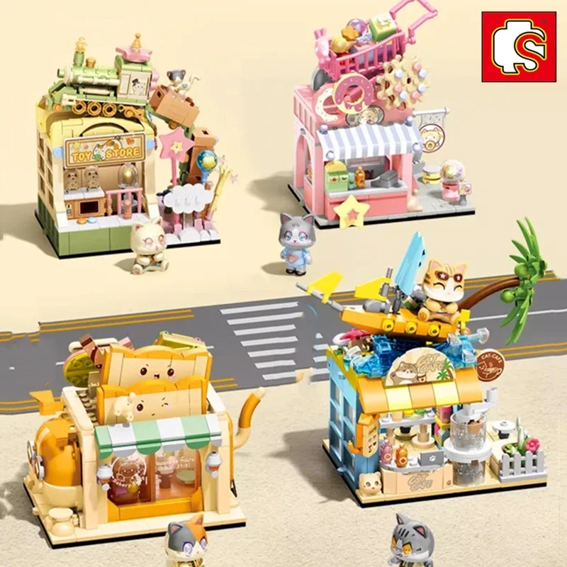 SEMBO Commercial Street View Building Blocks DIY Building Toys Ornaments Coffee Bakery Model Kawaii Toys Birthday Gifts