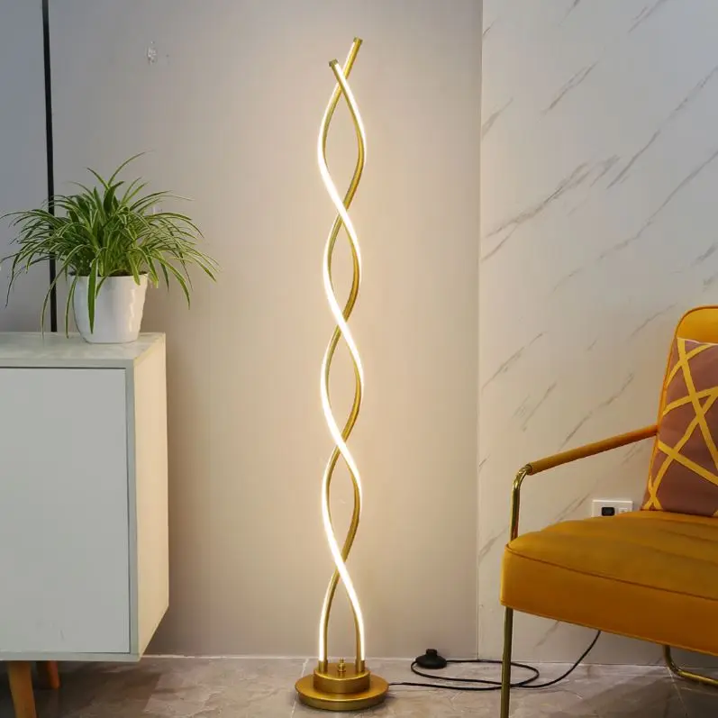 Modern Luxury LED Floor Lamp for Living Room Simple Vertical Spiral Design Touch Control Ins Style Line Art Headless Floor Lamp