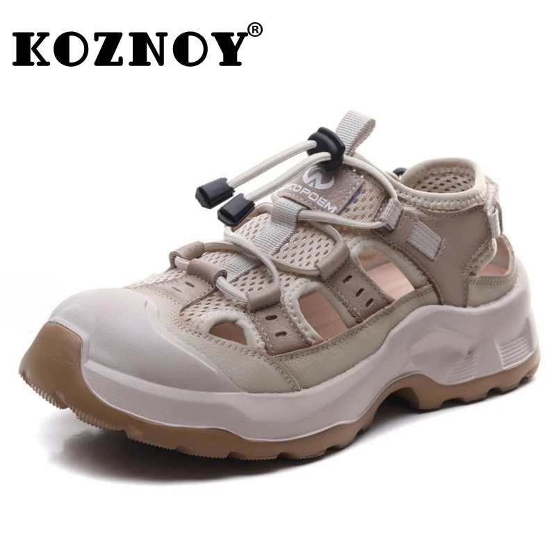 

Koznoy 5 см, кожаные полые резиновые туфли из микрофибры с воздушной сеткой, женские дышащие полые сандалии на платформе на танкетке, женские сандалии на плоской подошве