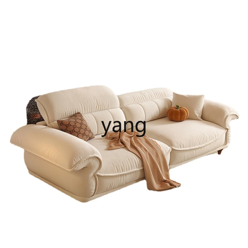 

Yjq Cloud Sofa Cream Style Technology Fabric Small Apartment Retro Solid Wood Three-Seat High Backrest Straight Row