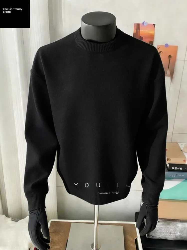 

Мужской теплый свитер свободного кроя с круглым вырезом и подкладкой из чистого флиса, с длинными рукавами, для дома и улицы, повседневный, комфортный