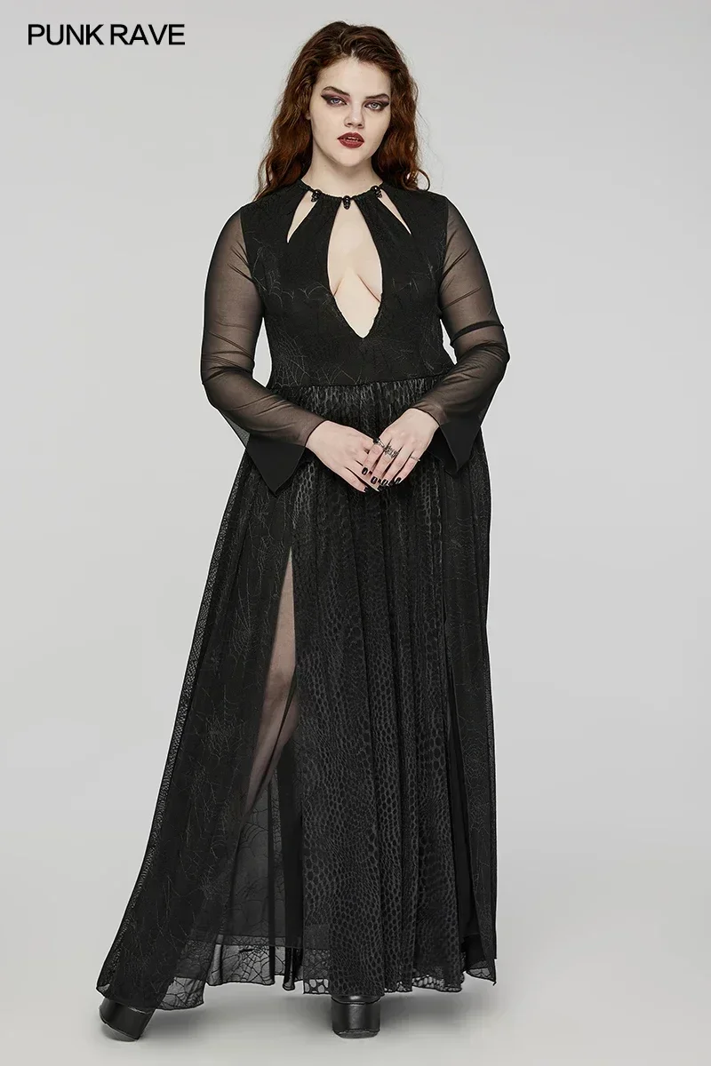 الهذيان الفاسق-فستان نسائي قوطي مثير مجوف ، فساتين شبكية طويلة ، شبكة عنكبوت لامعة ونمط بيثون ، حرف V عميق ، فستان حفلة #4