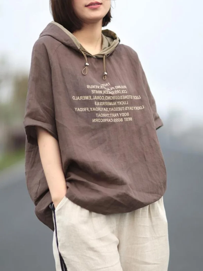 

Casual Cotton Linen ort Sve Hoodie Women's Boting irt plus Size Comfortable Breathable Korean Sle Spring Summer T...