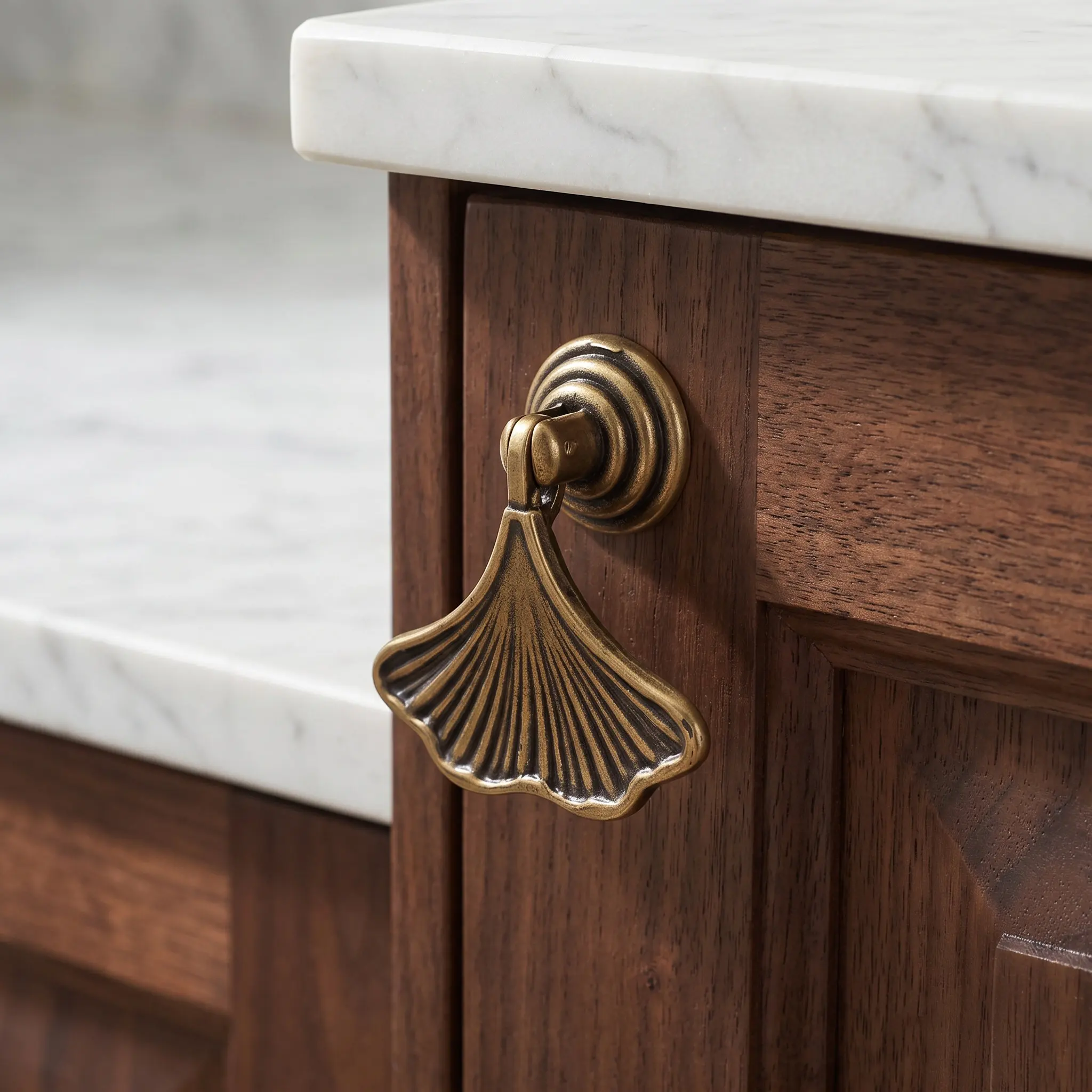 Ginkgo Leaf-Shaped Cabinet Door Knob Brass Decorative Pull Handle Brushed Bronze Vintage Bedroom Bathroom Vanity