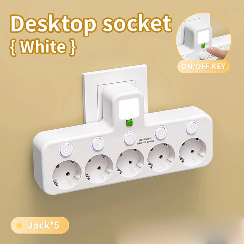 EU Standard Multi Outlet Power Strip with USB Ports & Individual Switches Universal Travel Extension Cord for Home Office Use