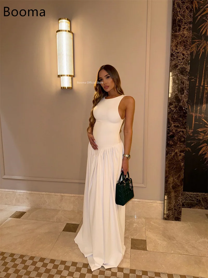 Booma sereia vestidos de noite simples longo plissado sem mangas vestidos formais para mulheres elegantes vestidos de baile feitos sob encomenda 2025