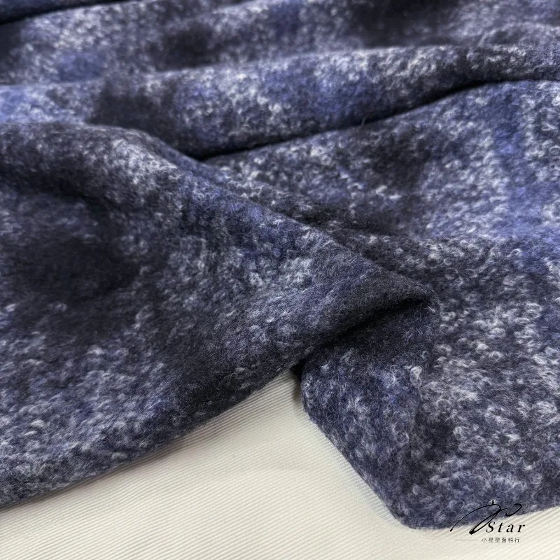 Donkerblauwe sterrenhemel jacquard gebreide wollen stof verdikte trui sjaal jas licht elastische wol herfst- en winterstof