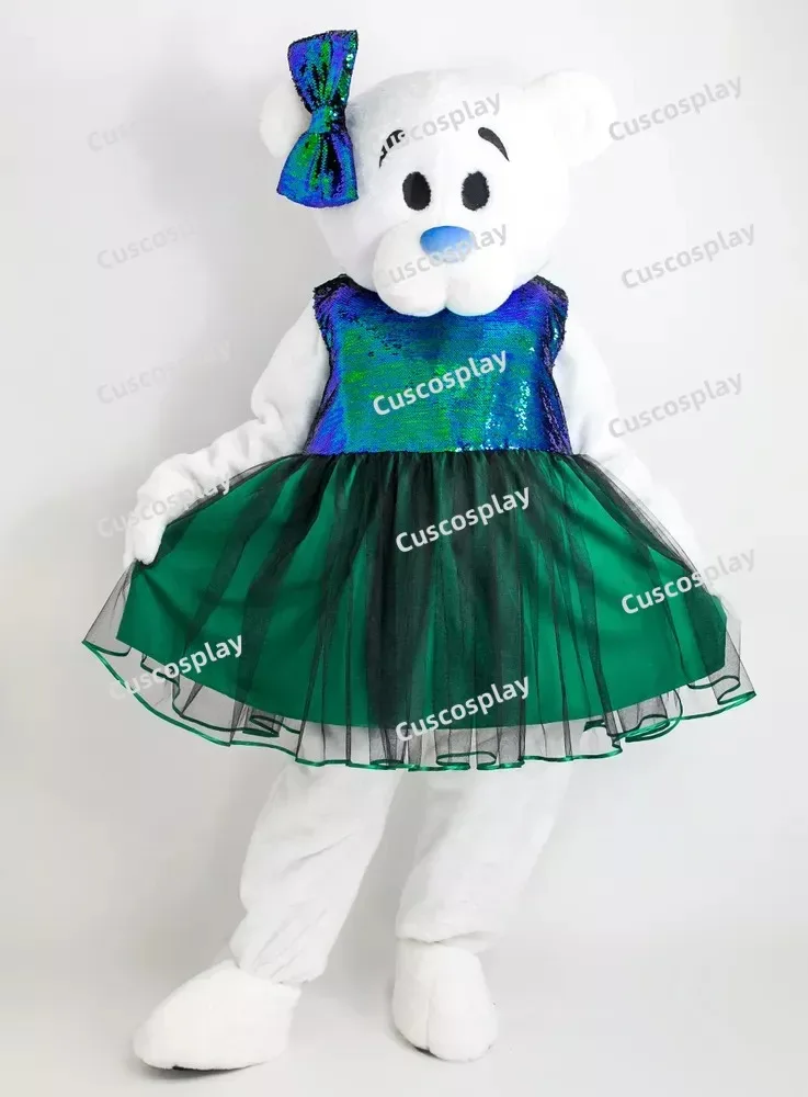 ChristmasGreen Dress Cute Bear Mascotte Fancy Cartoon Teddy Bear Mascot Costume Plush Fancy Suit Mascot Costume