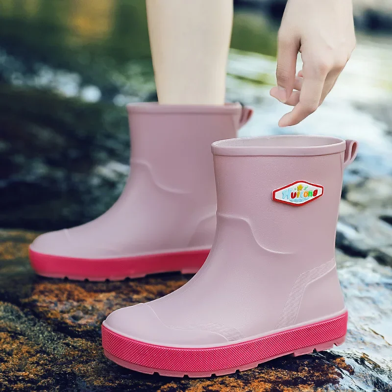 Botas de chuva antiderrapantes impermeáveis para mulheres, Sapatos de borracha adultos, Tubo longo, Cozinha