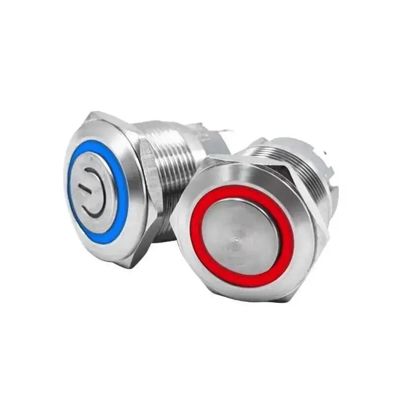 

16/19/22mm Silver Contact Short Type Metal Button Switch Self-locking/Reset With LED Light Waterproof Starting