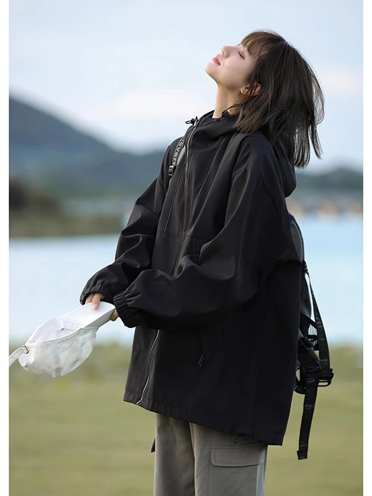 

Мужская уличная куртка American Sle с капюшоном, ветрозащитная, оверсайз, для альпинизма, молодежная, модная, однотонная, на молнии, с дизайнерскими рукавами