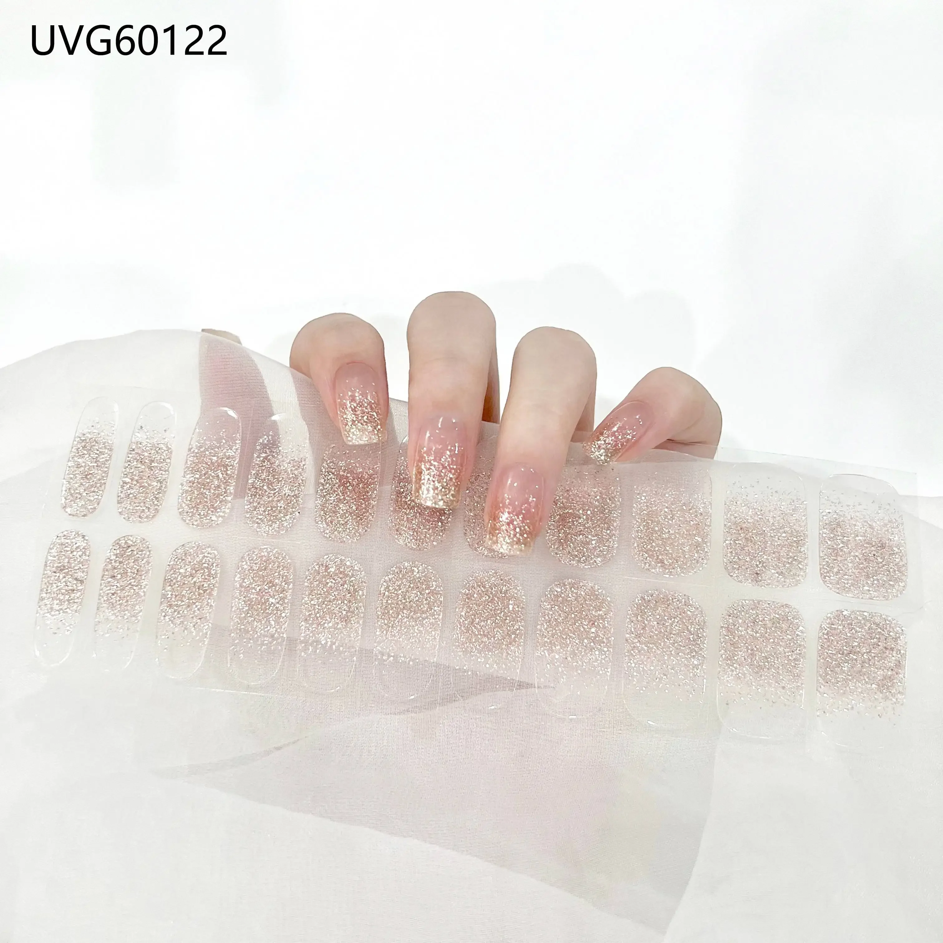 22Tips UV Semi-cured Gel Nail Wraps Press on Nail Gold Foil Stickers The Headlight Becomes Hard and Fully Covers The Nail Patch