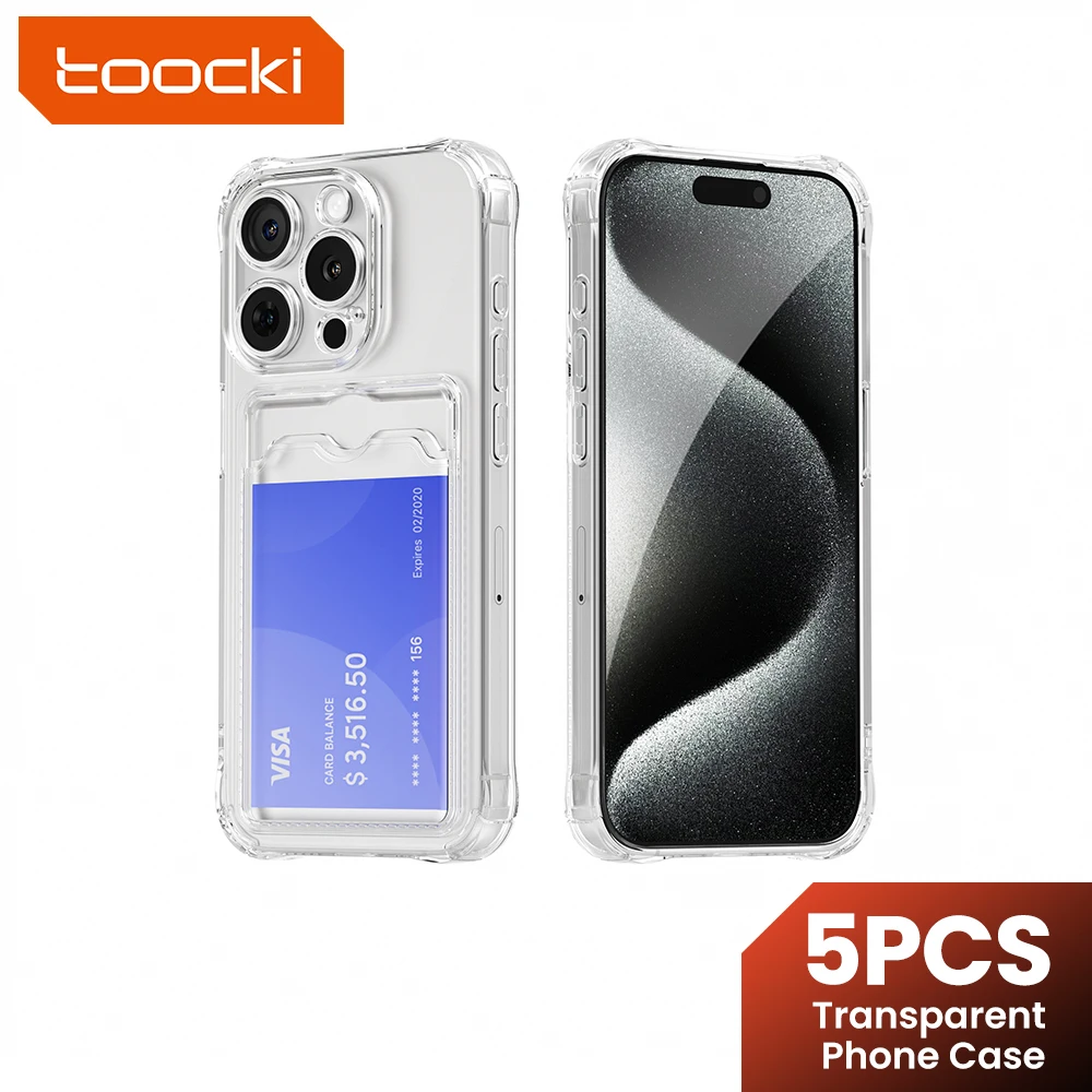 Toocki 5PCS Transparente Kartentasche Handyhülle für iPhone 15 14 13 12 Pro Max Plus Klare weiche TPU stoßfest für iPhone Serie Cover