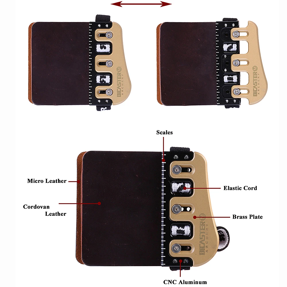 BICASTER Leather Archery Finger Tab CNC Aluminum Face Plate Adjustable Guard for Recurve Bow Target Shooting Hunting RH/LH