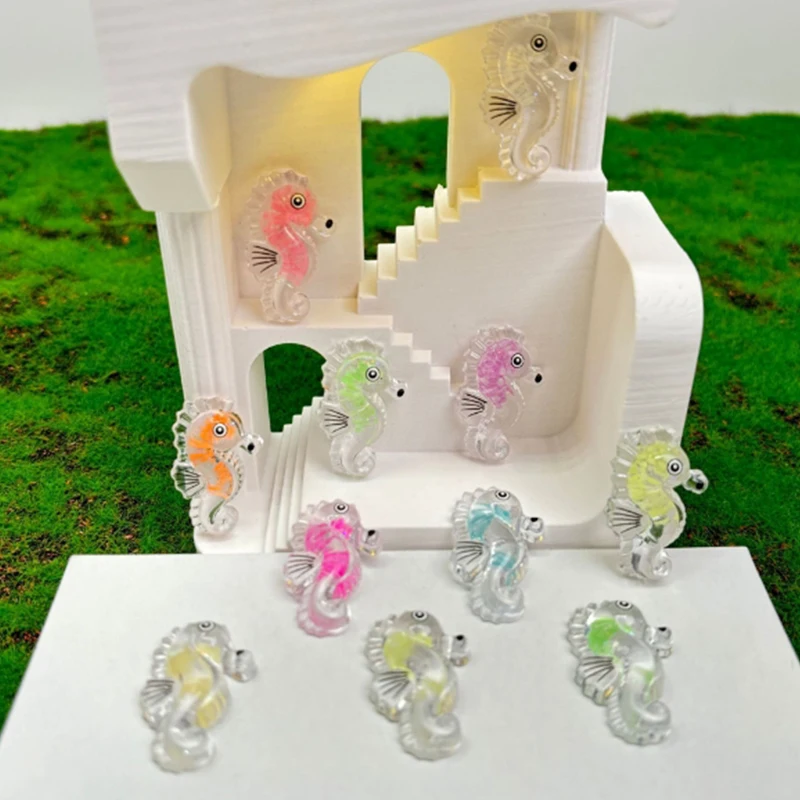 5Pcs Cute Cartoon Seahorse Luminous Glitter Large DIY Trendy Play Accessories Cream Gel Keychain Bag Pendant Kids Gift