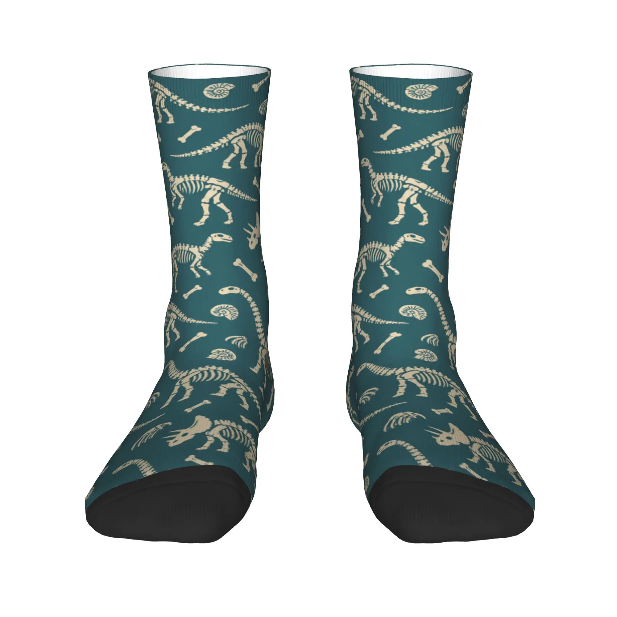 Dinosaur Skeleton Print Dress Socks Novelty Retro Fossil Pattern Leisure Stockings Anti Skid Socks Soft Running Sports Socks