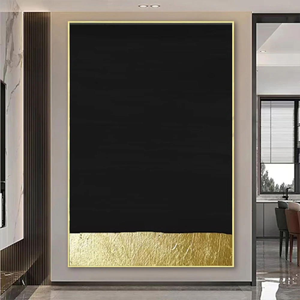 Hand Painted Oil Paintings Black Silver Painting Original Palette Knife Textured Black Gold Living Room Decorative Painting