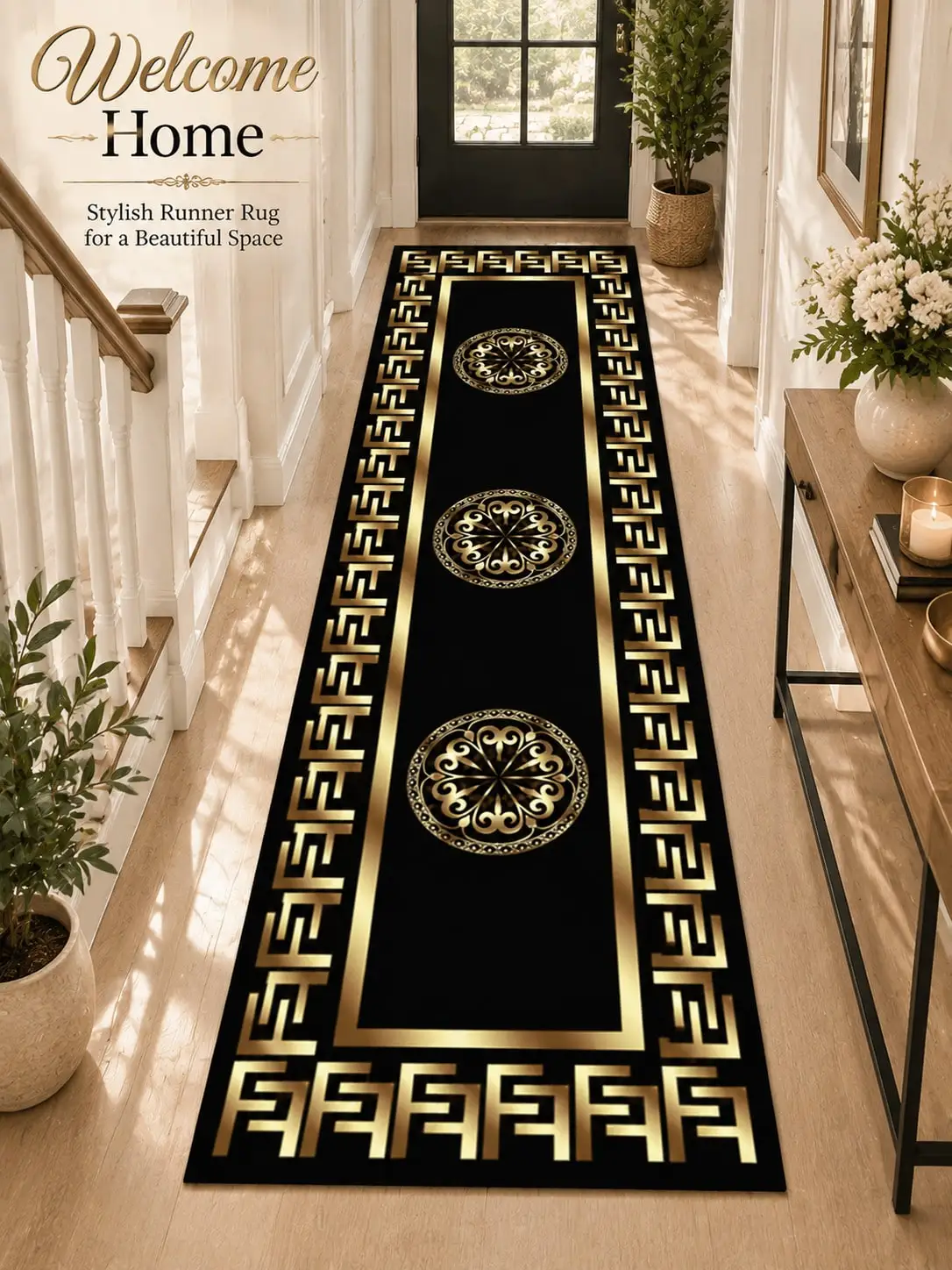Greek Key Aisle Runners Medallions Geometric Border Long Carpet Runner Rugs Hallway Entryway Kitchen Laundry Room Corridor Living Foyer Floor Mat Home Decor Passage Christmas Halloween Thanksgiving Anniversary Birthday Gifts for Family Friends