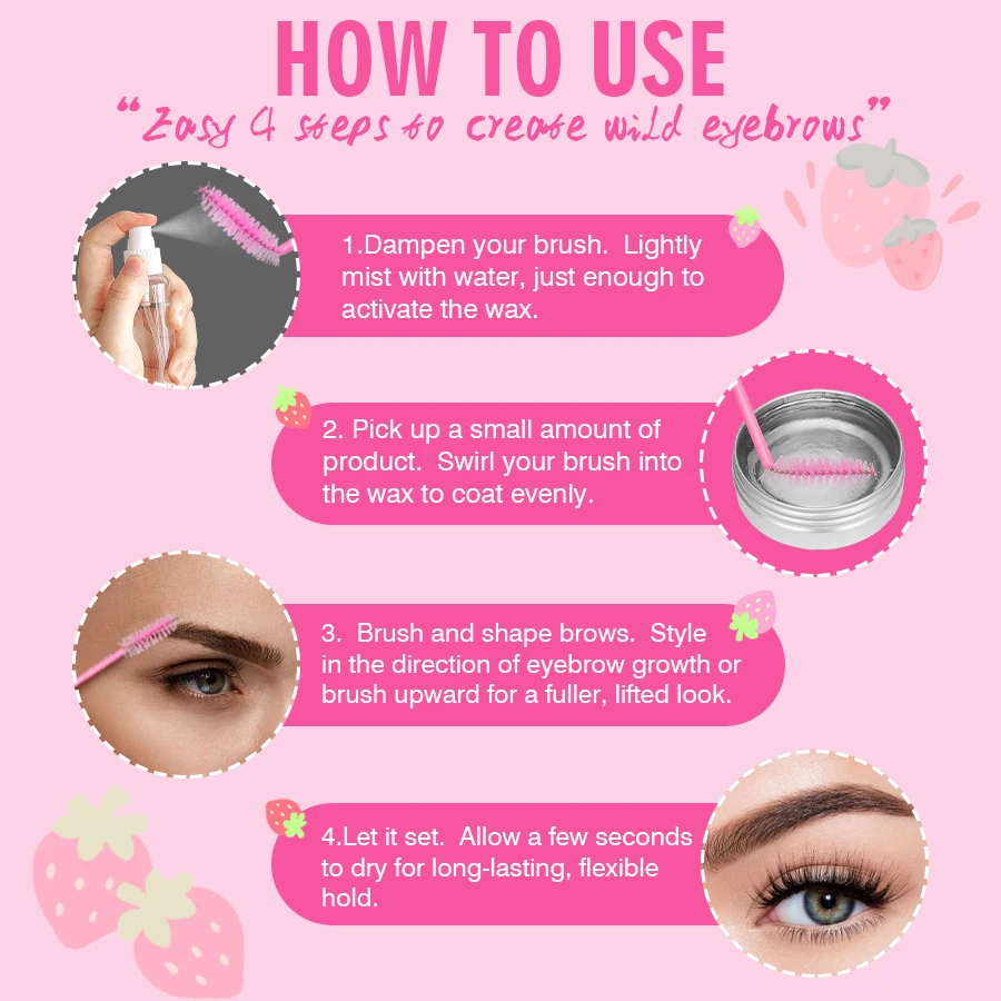 Creme de cera de sobrancelha selvagem, gel transparente para moldar sobrancelhas, cabelos normais, produtos de estilo de sobrancelha 3d naturais duráveis e escova descartável