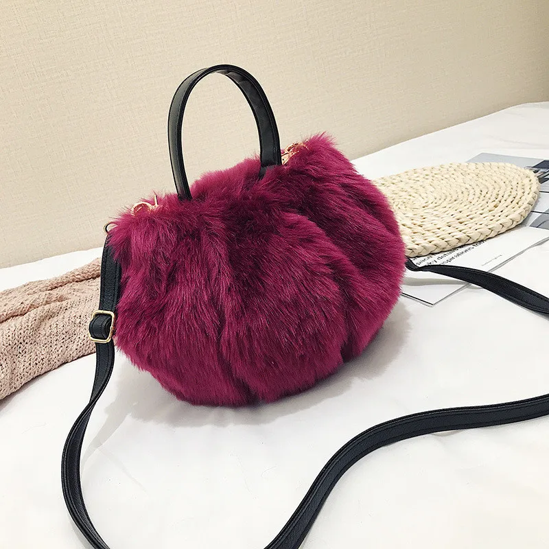 Women Crossbody Bags Retro Fur Pumpkin Bucket Bag New Plush Shoulder Bag Female Leisure Fashion Designer Winter Messenger Bag