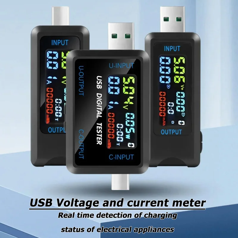 Voltímetro e Amperímetro dc Digital Medidores de Tensão Testador de Corrente e Bateria Carregador Usb Teste de Capacidade tipo c