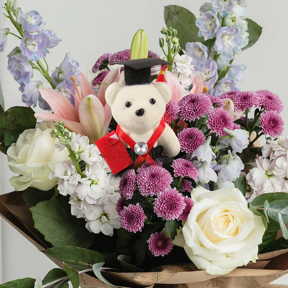 8 Pcs Toy Graduation Season Dr Bear Bouquet DIY Supplies Dolls for Decorative Plush Cute Cartoon Mini