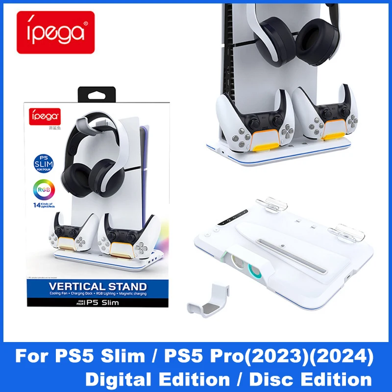 

Cooling Stand and Charging Station for PS5 Pro/Slim with Magnetic Port and Headset Holder, NOTE: Not for PS5! (2020)