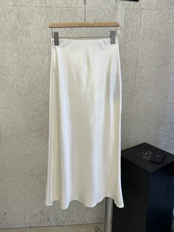 

Элегантная драпированная юбка-русалка из ацетата с эластичной талией для весны и лета, женская модная шелковая юбка-полусолнце